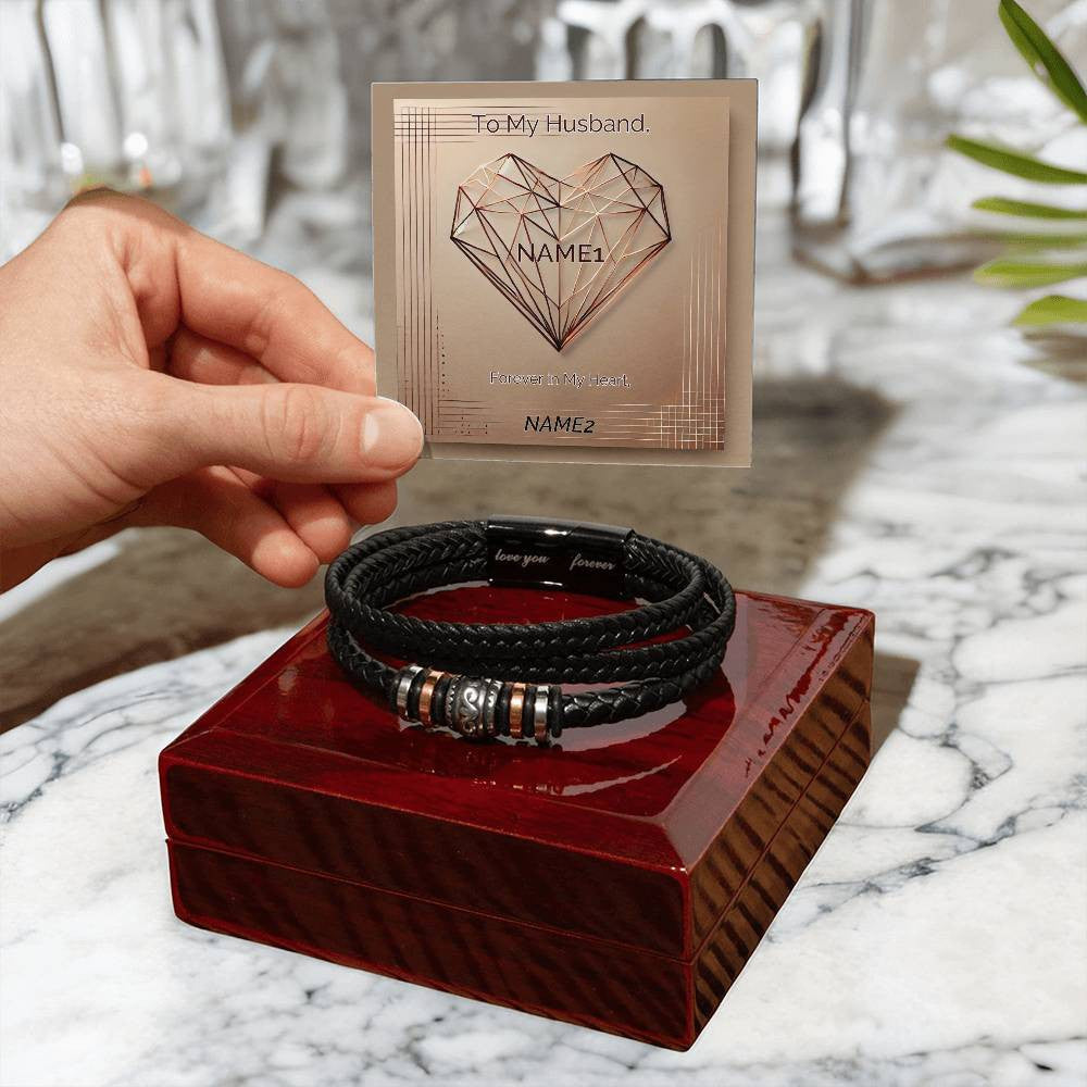 Engraved "Love You Forever" Men's Bracelet with Custom Artwork and Personalized Message Card