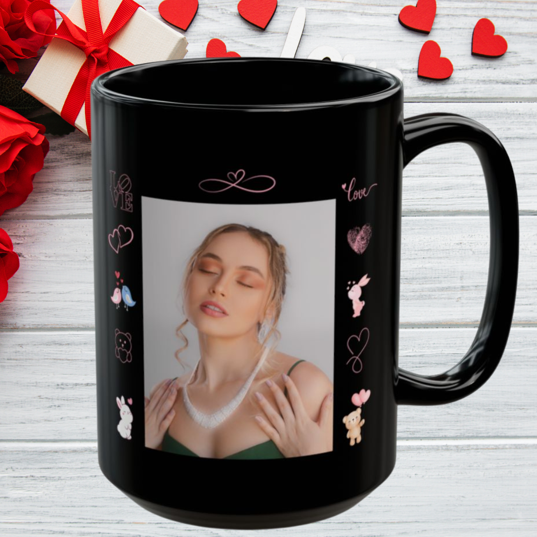 Personalized Black Photo Love Mug – A Unique Gift for Your Special Someone