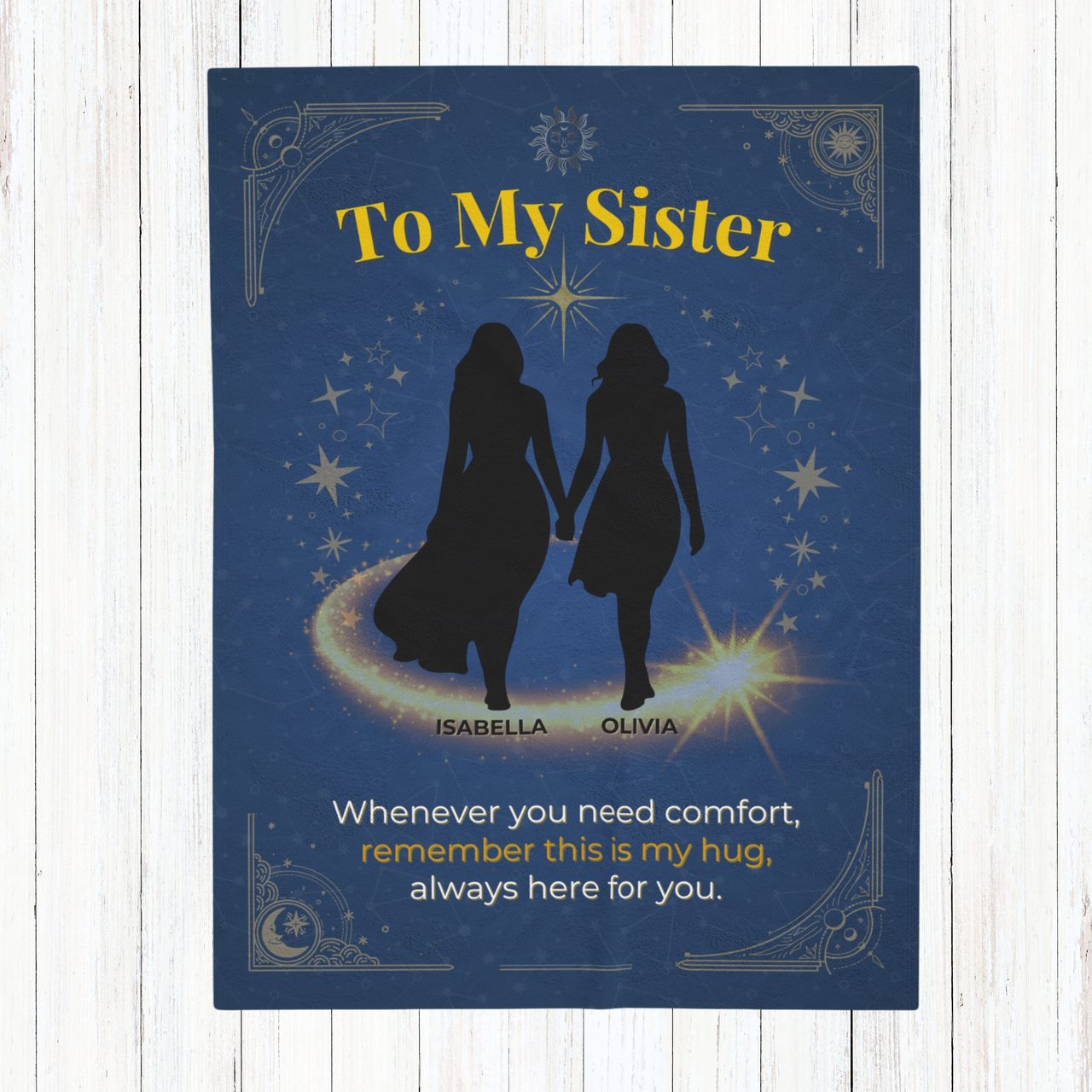 Personalized Velveteen Plush Blanket – For Sisters or Besties with Personalized Names and Stunning Celestial Design