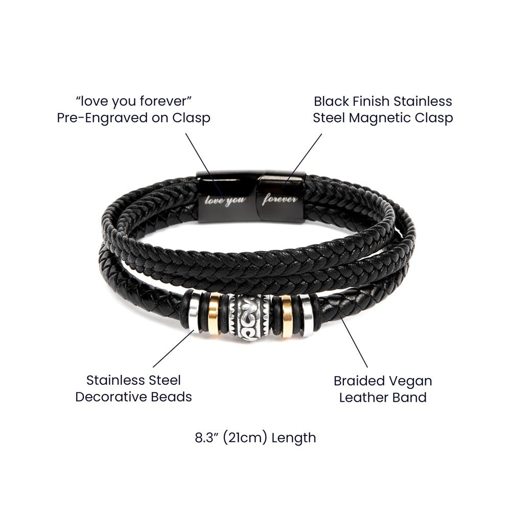 Engraved "Love You Forever" Men's Bracelet with Custom Artwork and Personalized Message Card