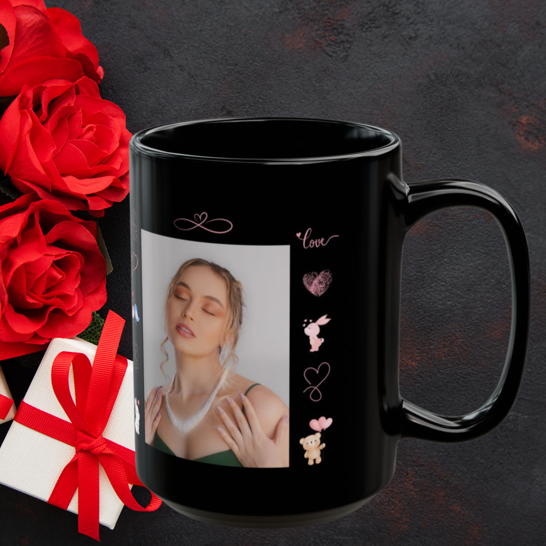 Personalized Black Photo Love Mug – A Unique Gift for Your Special Someone