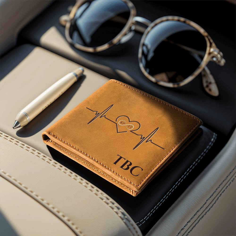 Personalized Men's Leather Wallet with Heartbeat & Infinity Design – A Timeless Gift for Him