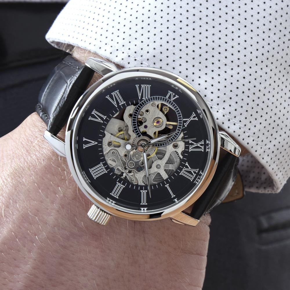 Luxury Men's Openwork Timepiece with Custom Artwork and Personalized Message Card