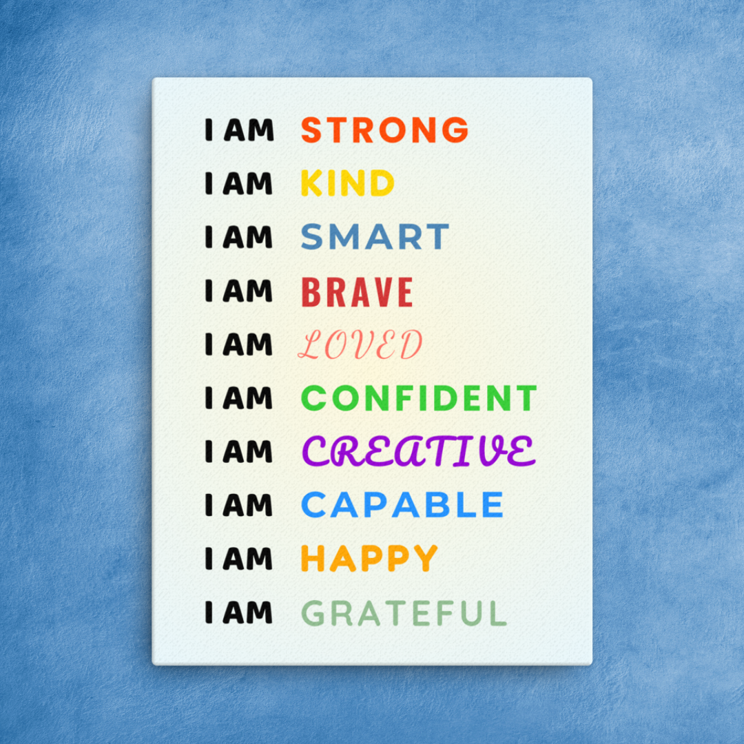 Empowering Children's Affirmations Canvas - 'I Am' Statements for Strength, Kindness, and Confidence