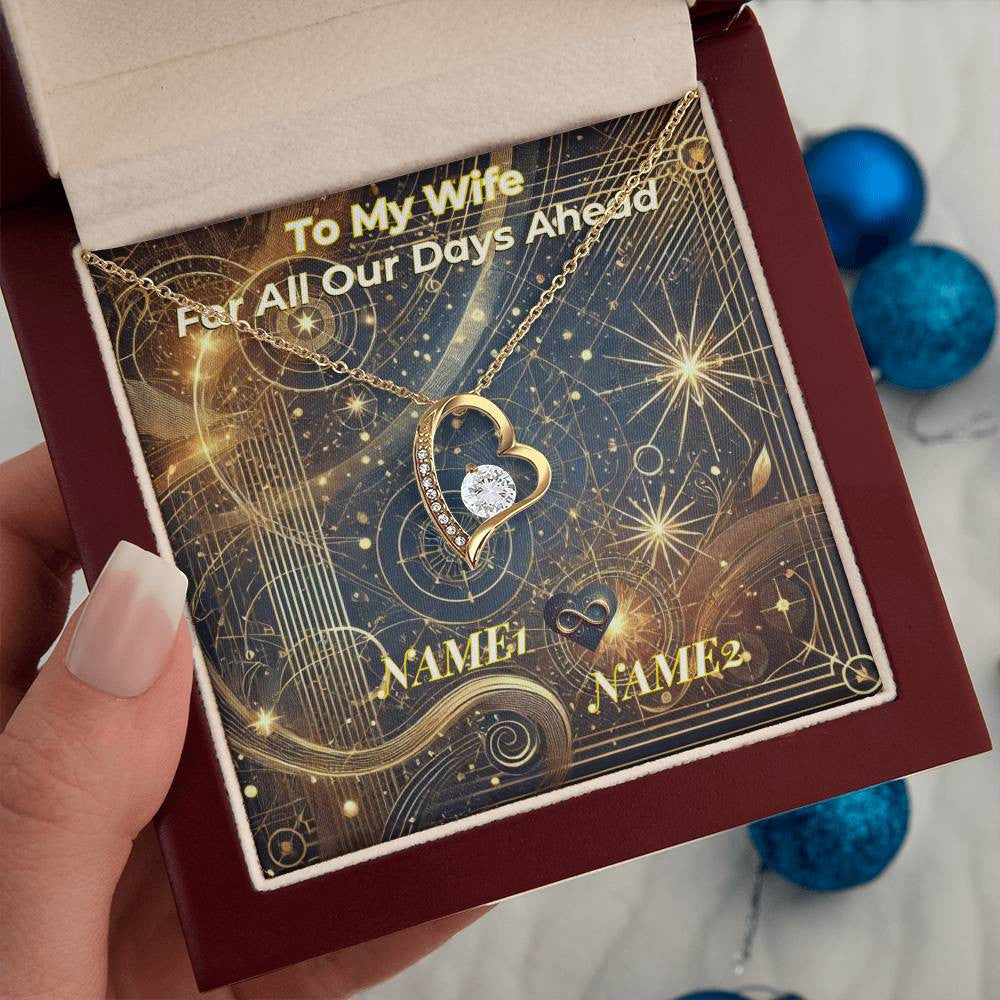 Forever Love Women's Necklace with Custom Artwork and Personalized Message Card (Golden Glow & Silver Radiance)