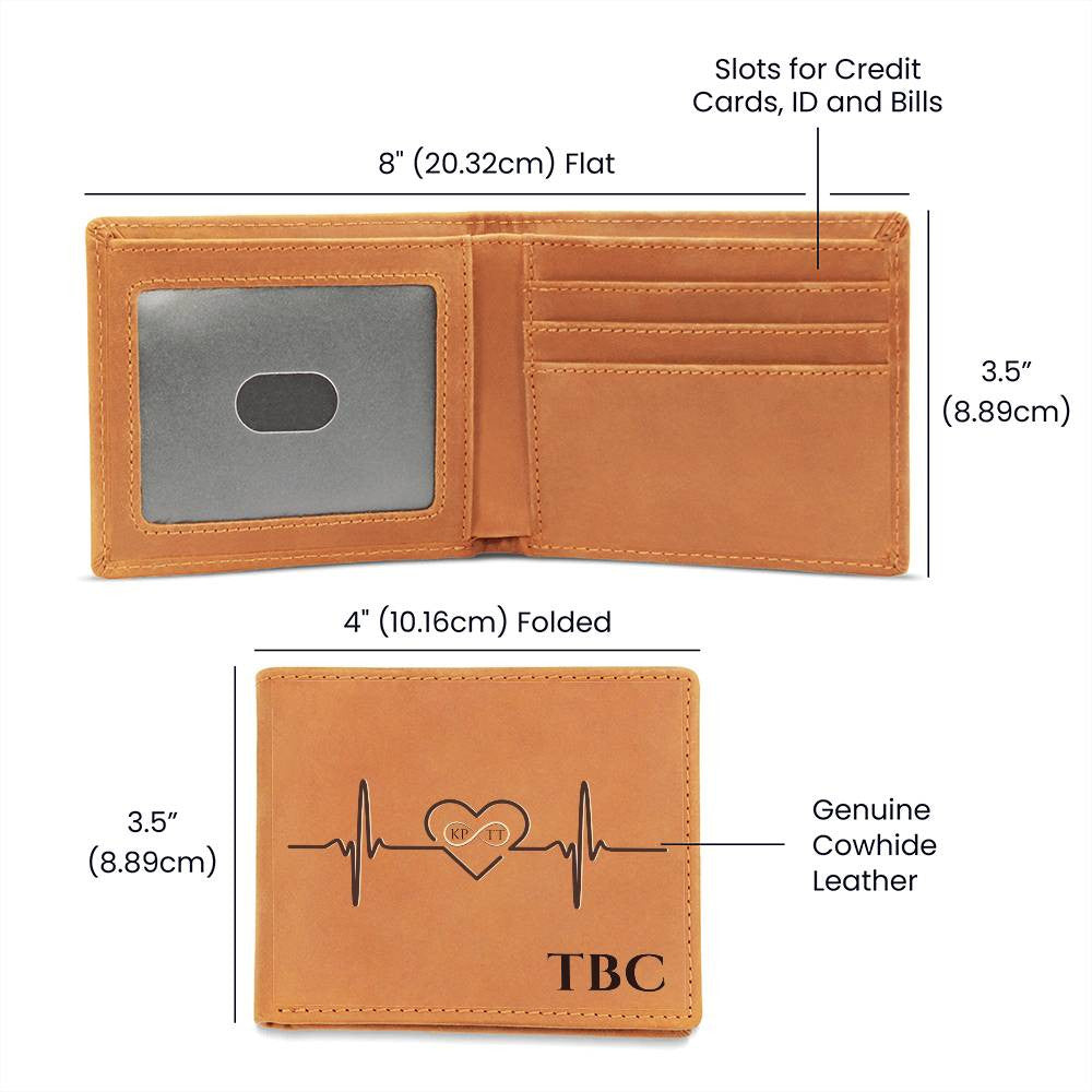 Personalized Men's Leather Wallet with Heartbeat & Infinity Design – A Timeless Gift for Him