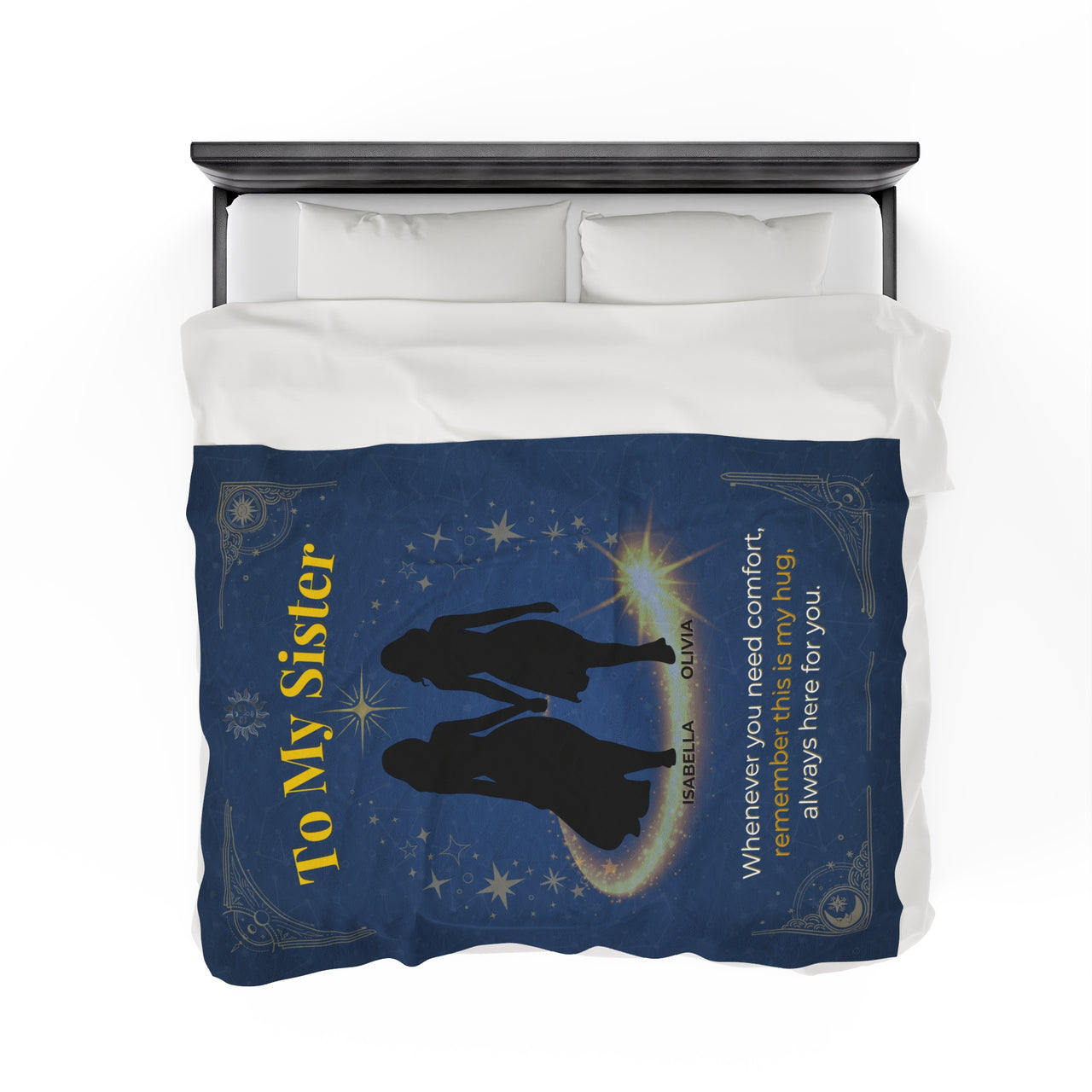 Personalized Velveteen Plush Blanket – For Sisters or Besties with Personalized Names and Stunning Celestial Design