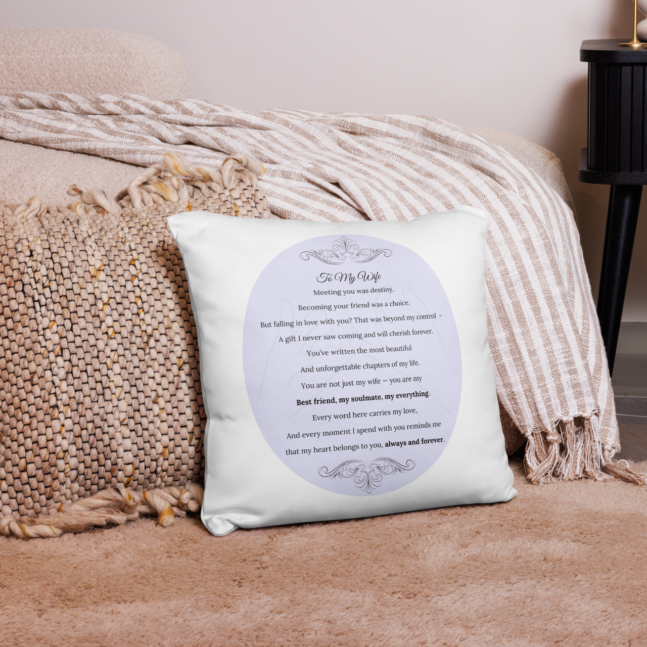 Beautiful Decorative Pillow for Wife – Romantic Text and Elegant Design