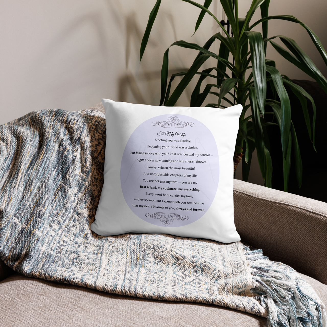 Beautiful Decorative Pillow for Wife – Romantic Text and Elegant Design