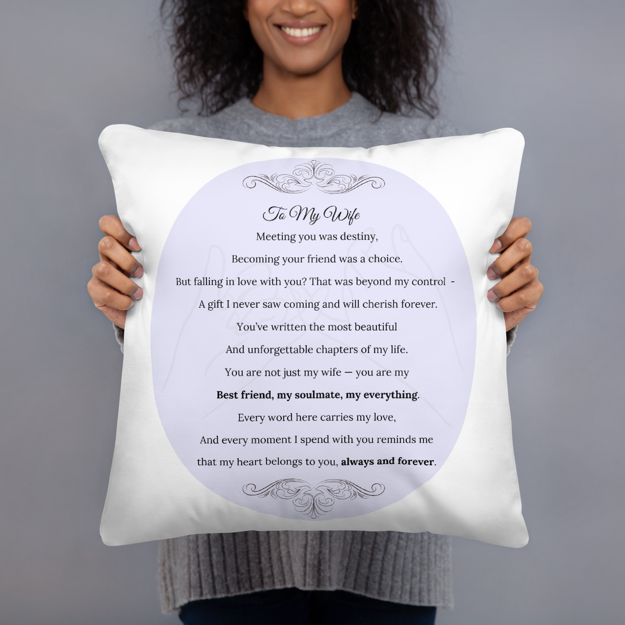 Beautiful Decorative Pillow for Wife – Romantic Text and Elegant Design