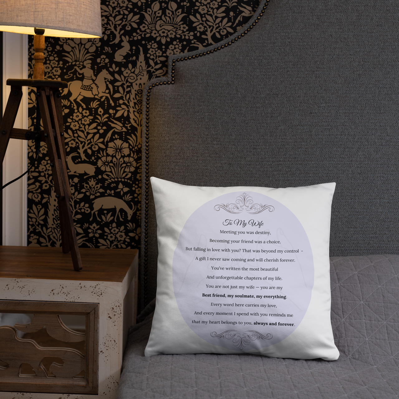 Beautiful Decorative Pillow for Wife – Romantic Text and Elegant Design