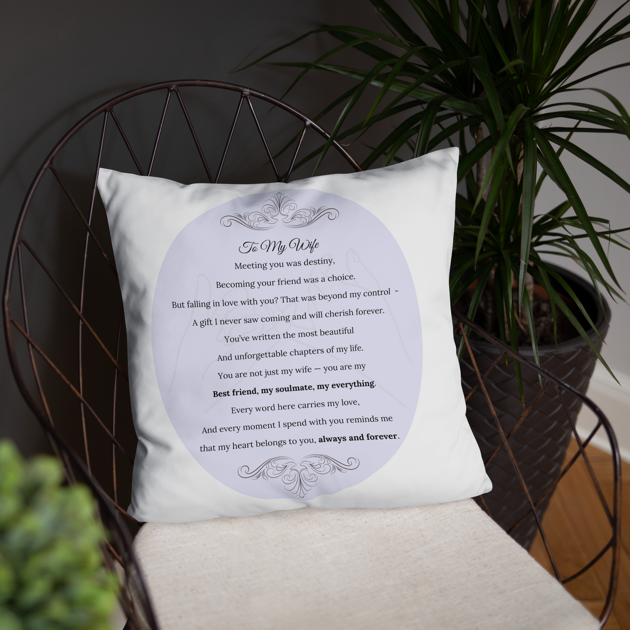 Beautiful Decorative Pillow for Wife – Romantic Text and Elegant Design