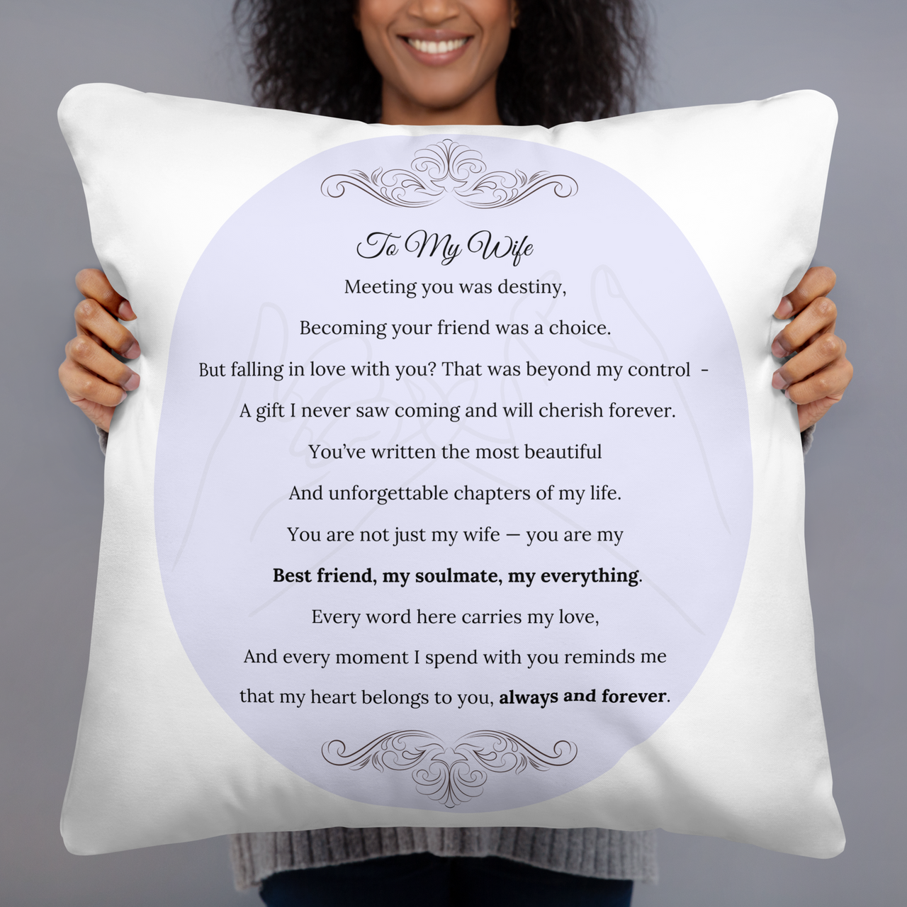 Beautiful Decorative Pillow for Wife – Romantic Text and Elegant Design