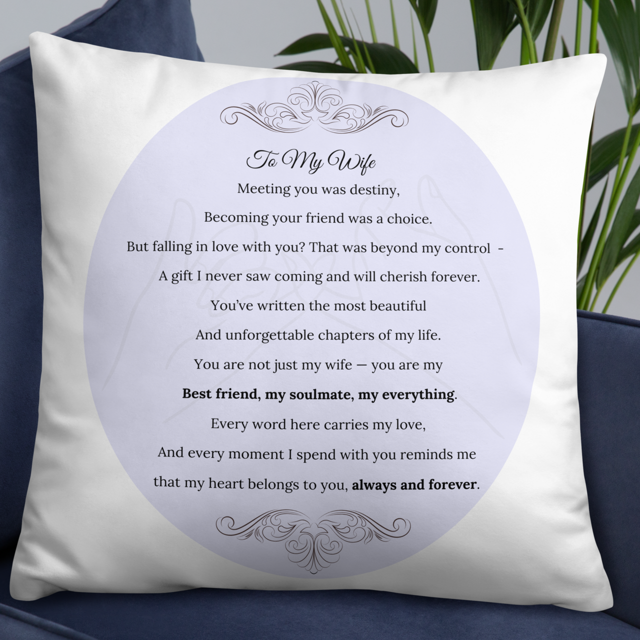 Beautiful Decorative Pillow for Wife – Romantic Text and Elegant Design