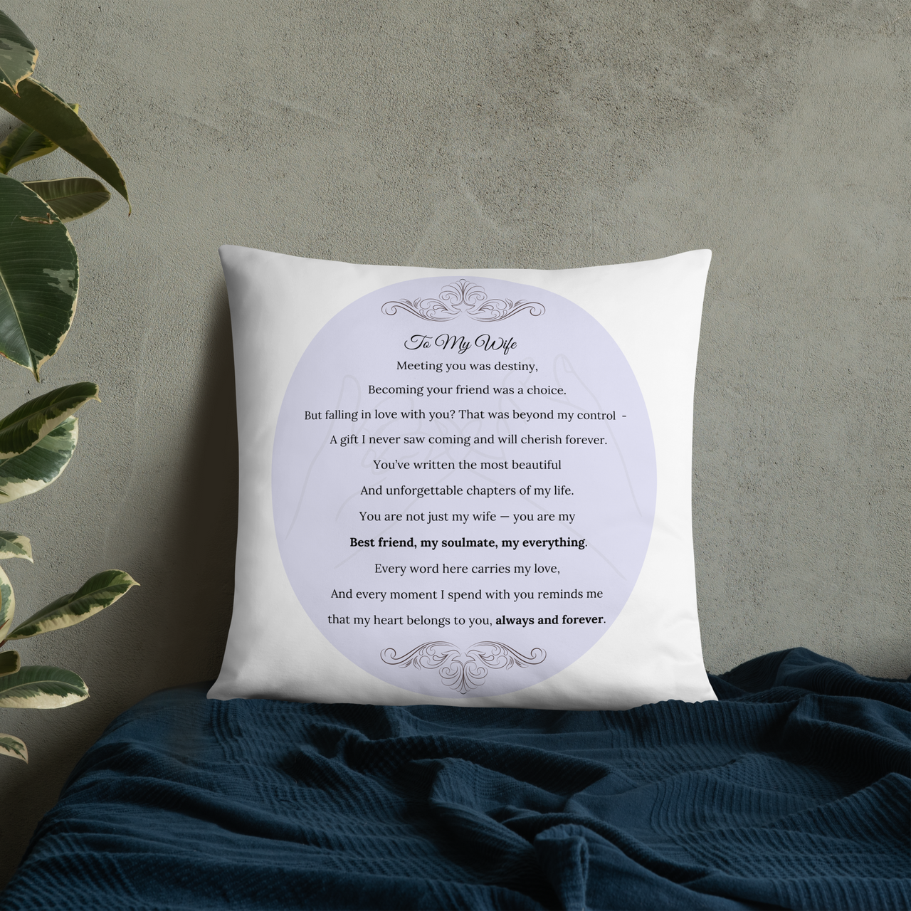 Beautiful Decorative Pillow for Wife – Romantic Text and Elegant Design