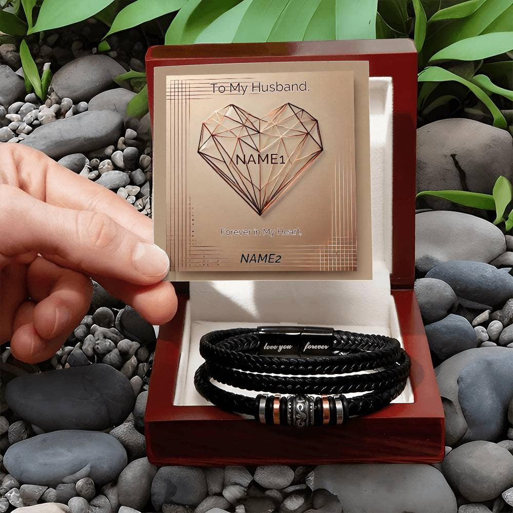 Engraved "Love You Forever" Men's Bracelet with Custom Artwork and Personalized Message Card