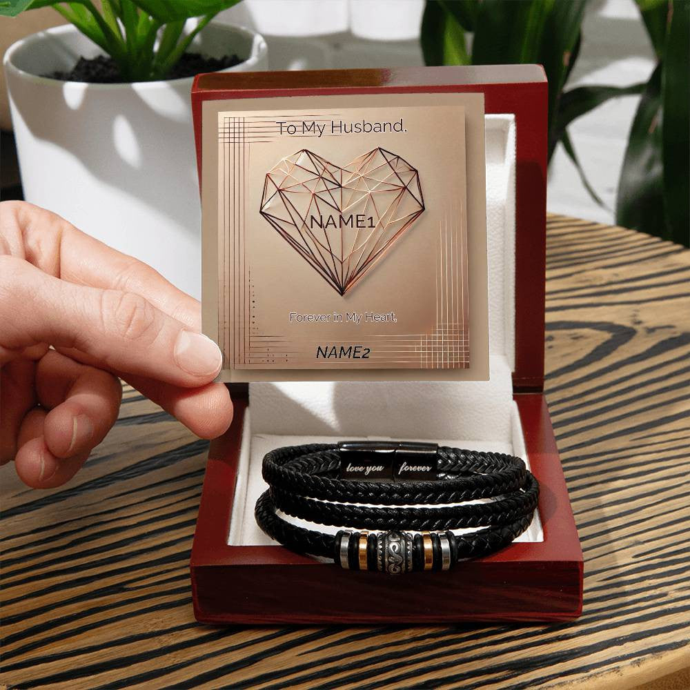 Engraved "Love You Forever" Men's Bracelet with Custom Artwork and Personalized Message Card