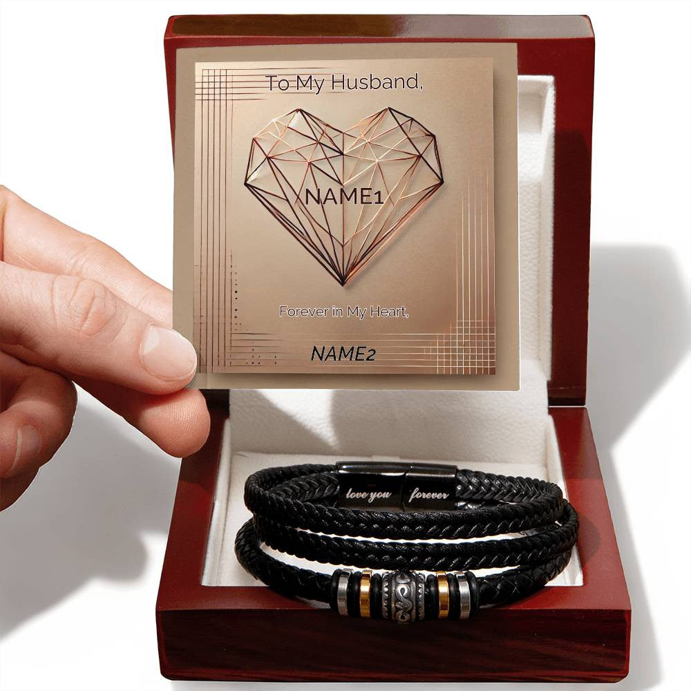 Engraved "Love You Forever" Men's Bracelet with Custom Artwork and Personalized Message Card