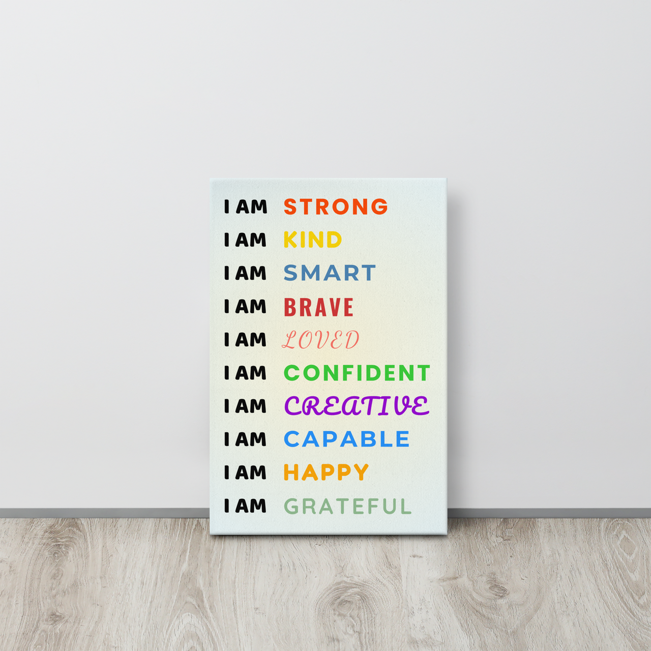 Empowering Children's Affirmations Canvas - 'I Am' Statements for Strength, Kindness, and Confidence